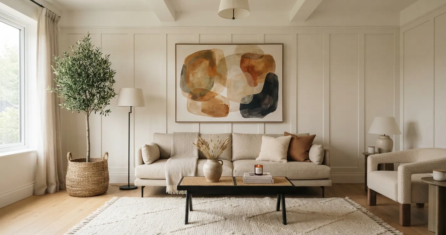 Large Blank Wall Ideas: 9 Options With Exact Sizing - Decor Copilot Interior Design & Virtual Staging Transformation